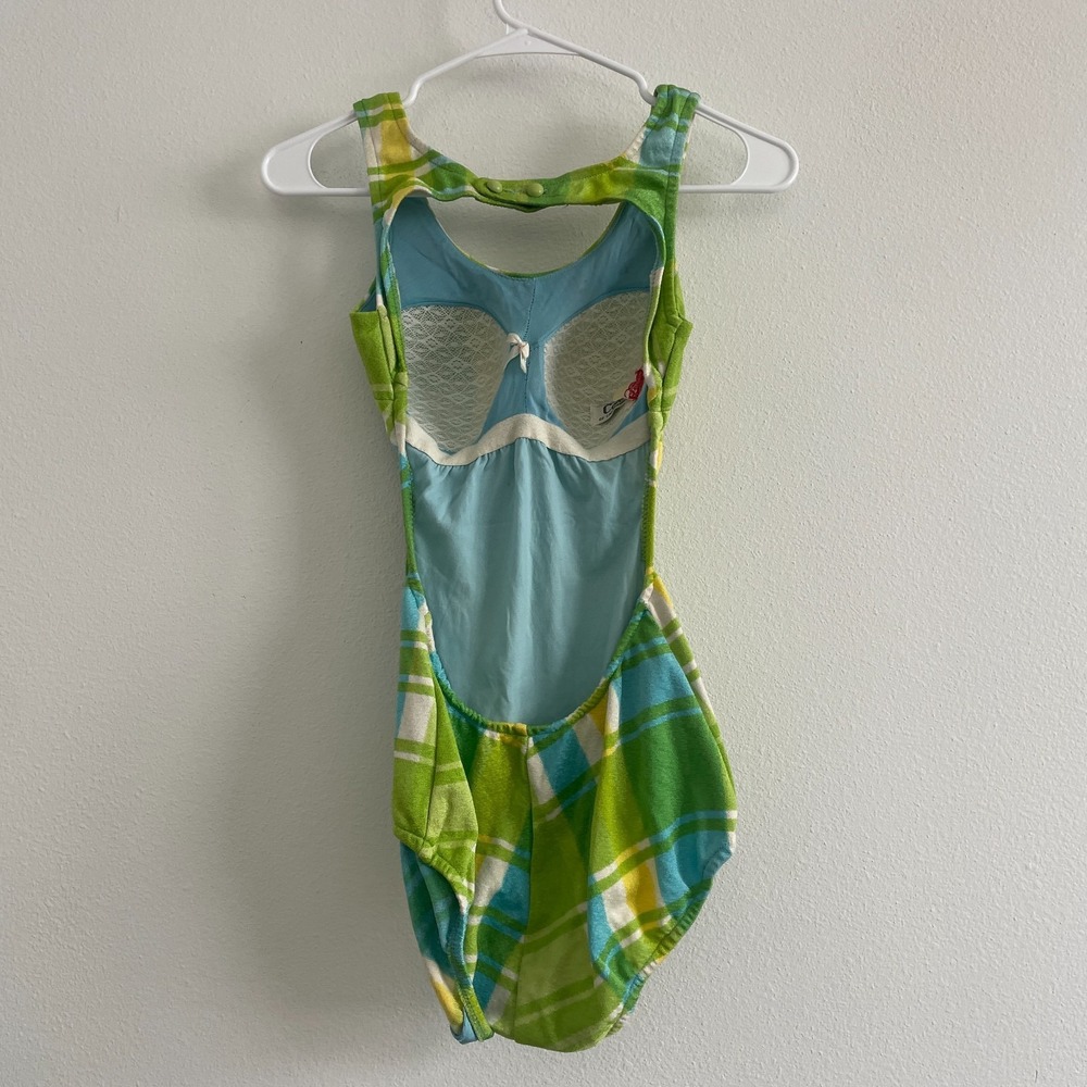 Vintage 60 70 Cole of California Swimsuit Retro Plaid Green‎ One Piece Open Back - Picture 5 of 7
